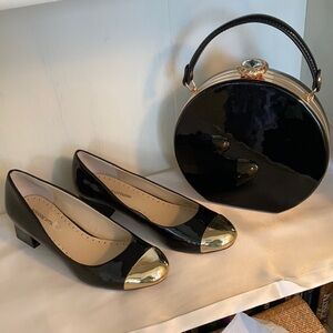 Black patten leather shoes & matching handbag 7